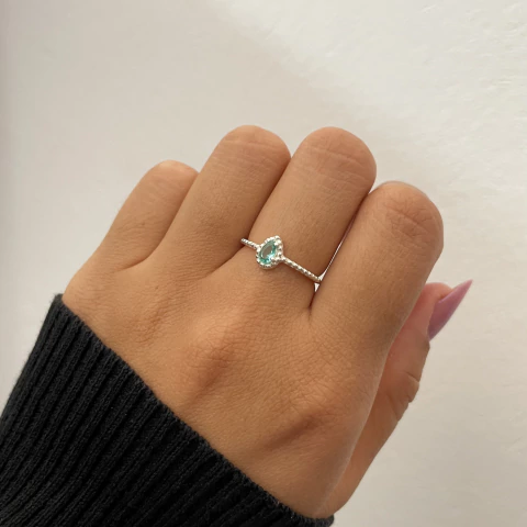 Anel Gota Verde água - Prata 925 - comprar online