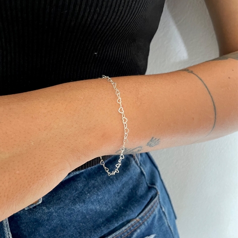 Pulseira elo corações - prata 925 - comprar online
