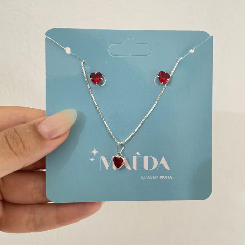 Conjunto de coração vermelho - prata 925 - comprar online