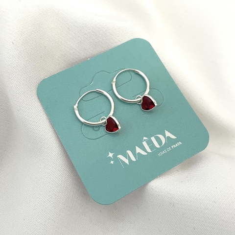 Argola Infantil com Pingente Vermelho - Prata 925