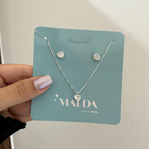 Conjunto coração zirconia cravação inglesa de prata 925 - comprar online