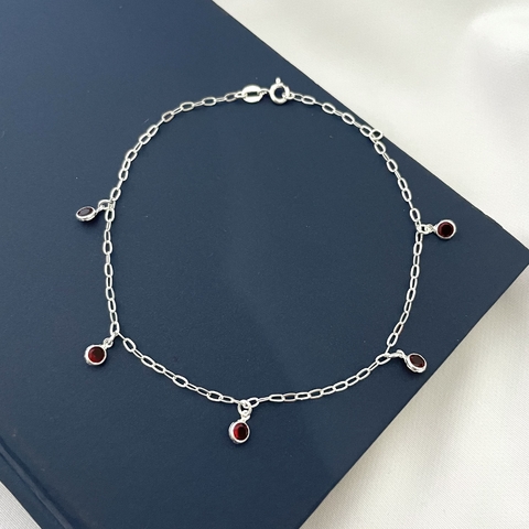Tornozeleira Zircônias Vermelhas - prata 925 - comprar online