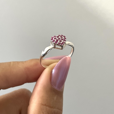 Anel Coração Cravejado Rosa - prata 925 - comprar online