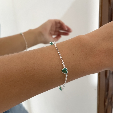 Pulseira 3 Corações Verde-Água - prata 925 - comprar online