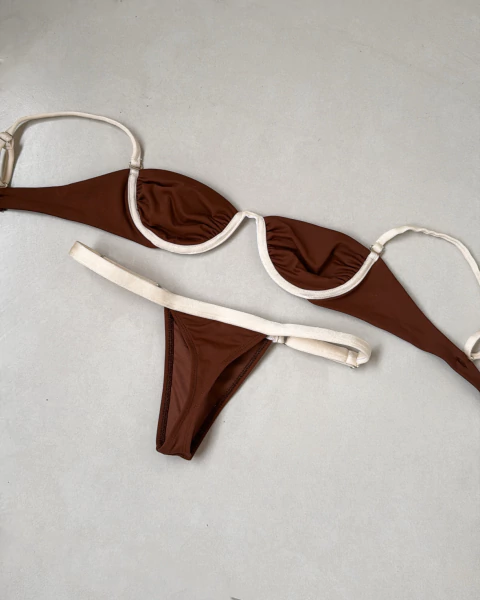 Coffee&Off Meia taça gringa PREMIUM com alça removível regulador nas alças com fecho + calcinha BRONZE / referência 5693