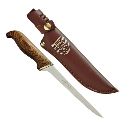 Faca Fileteira Martiini Presentation Fillet, Bainha Couro, Cabo Madeira, Aço Inox