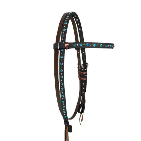 Cabeçada de Silicone Testa Boots Horse - Preta com Pedraria Azul Turquesa