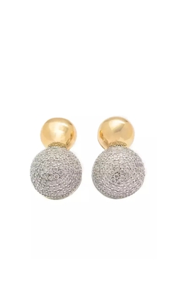 Brinco Bola Dois Banhos Cravejado | Ouro 18k e Ródio Branco - comprar online