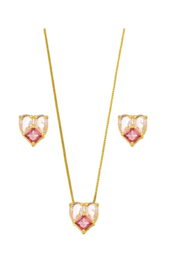 Conjunto Coração Cristal Bicolor com Banho em Ródio Branco ou Ouro - comprar online