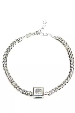 Pulseira Elos e Zircônia com Banho em Ródio Branco
