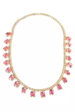 Colar Cristais Lapidados Banhado a Ouro | Safira Rosa