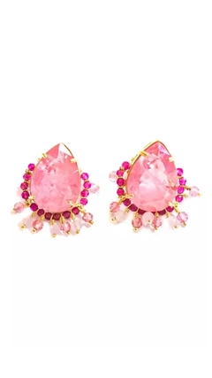 Brinco Feminino Fusion Rosa com Zircônias com Banho em Ouro