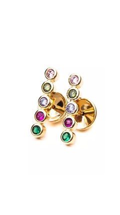 Brinco Cinco Pontos Rainbow com Banho em Ouro