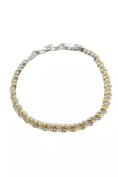 Pulseira Trançada Dois Banhos Cravejado | Ouro 18k e Ródio Branco