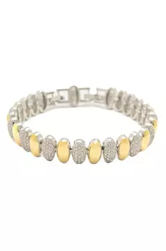 Pulseira Goma Dois Banhos Cravejado | Ouro 18k e Ródio Branco