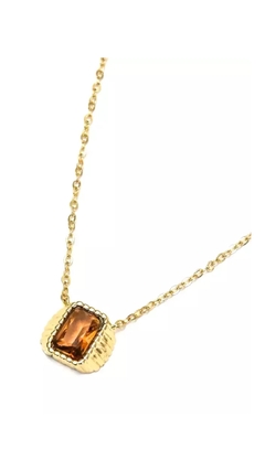 Colar Vintage Feminino com Pedra Marrom Banhado a Ouro