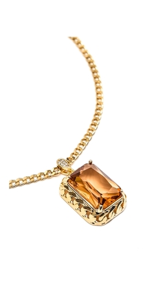 Colar Feminino Banhado a Ouro | Elos e Pingente Marrom