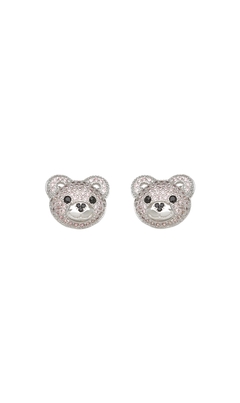 Brinco Urso Cravejado Rose com Banho em Ródio Branco - comprar online