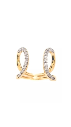 Anel Duas Voltas Cravejada Sintonia com Banho em Ouro 18k | Canetiado em Ródio Branco - comprar online