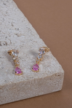 Brinco Gota Espinélio Rosa com Banho em Ouro 18k - comprar online