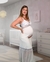 Conjunto Camisola e Robe Longo Maternidade com Babados - Branco com Renda Bicolor Azul