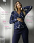 Pijama Americano Feminino Suede com Botões - Coleção Star - Azul Escuro Sideral (PRONTA ENTREGA) - comprar online