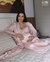 Conjunto Camisola Amamentação com robe longa sem Bojo - Cetim Romance renda com detalhe azul claro - ANNA ROSA LINGERIE