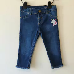 PANTALÓN JEAN - CHEEKY - TALLE 18 A 24 MESES - AZUL MOTIVO UNICORNIO
