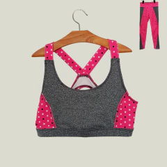 CONJUNTO - GAP - TALLE 10 AÑOS - (TOP DEPORTIVO Y CALZA) GRIS ROSA A LUNARES