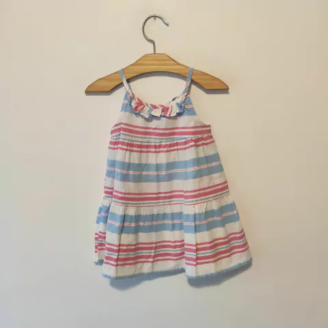 VESTIDO - OSHKOSH - TALLE 6 A 9 MESES - RAYAS CELESTE Y ROSA - PilchaGo