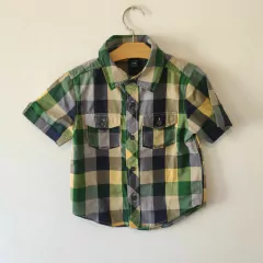 CAMISA - GAP - TALLE 18 A 24 MESES - A CUADROS VERDE Y GRIS MC
