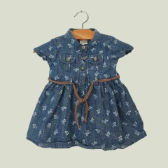 VESTIDO - CARTER'S - TALLE 3 MESES - SIMIL JEAN AZUL MOTIVO FLORES CON CINTURÓN Y BOMBACHUDO - comprar online