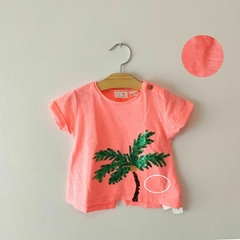 REMERA - ZARA - TALLE 6 A 9 MESES - NARANJA MOTIVO PALMERA - PilchaGo