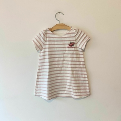 VESTIDO - PETIT BATEAU - TALLE 2 AÑOS - RAYAS ROSA Y BLANCO