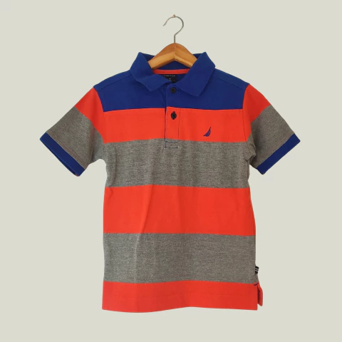 CHOMBA - NAUTICA - TALLE 5 AÑOS - A RAYAS AZUL, NARANJA Y GRIS - comprar online