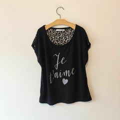 REMERA - COMO QUIERES - TALLE 36 - NEGRA CON ENCAJE