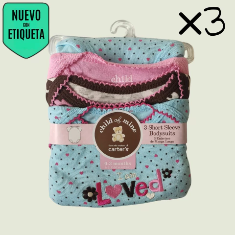 BODY - CARTER´S - TALLE 0 A 3 MESES - SET X3 UNIDADES MOTIVOS VARIOS MANGA CORTA - comprar online