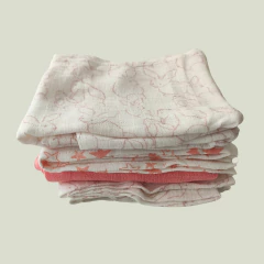 MANTA DE RECIBIMIENTO - MEDIDAS CMS 68 X 68 - SET X4 UNIDADES MUSELINA ROSA Y MOTIVO ESTRELLAS Y CONEJOS - PilchaGo