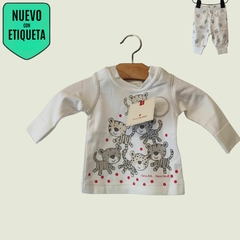 CONJUNTO - MIMO - TALLE 0 A 3 MESES - SET X2 PIEZAS (REMERA ML Y PANTALÓN) BLANCO MOTIVO TIGRE - comprar online