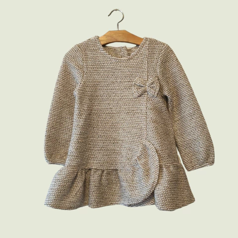 VESTIDO - MAYORAL - TALLE 24 MESES - TEJIDO BLANCO Y MARRÓN CON BRILLO MOTIVO MOÑO - comprar online