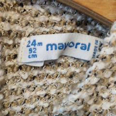 VESTIDO - MAYORAL - TALLE 24 MESES - TEJIDO BLANCO Y MARRÓN CON BRILLO MOTIVO MOÑO - PilchaGo