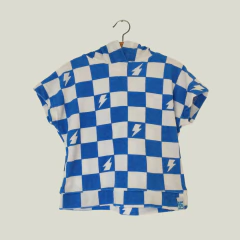 CONJUNTO - GRISINO - TALLE 6 A 12 MESES - SET X3 (MUSCULOSA, SHORT Y PONCHO) A CUADRIOS BLANCO Y AZUL MOTIVO RAYOS en internet