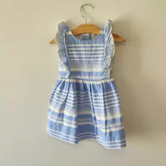 VESTIDO - RALPH LAUREN - TALLE 12 MESES - RAYAS CELESTE Y BLANCO CON BOMBACHUDO