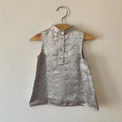 VESTIDO - H&M - TALLE 2 A 4 MESES - PLATEADO CON FLORES