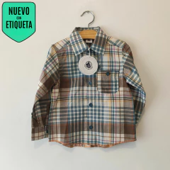CAMISA - PETIT BATEAU - TALLE 3 AÑOS - A CUADROS MARRÓN Y CELESTE - comprar online