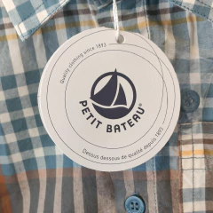 CAMISA - PETIT BATEAU - TALLE 3 AÑOS - A CUADROS MARRÓN Y CELESTE - PilchaGo