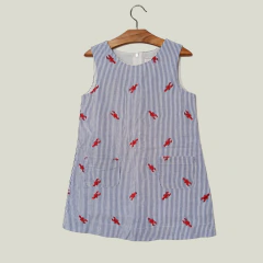 VESTIDO - SWEET TOPS - TALLE 3 AÑOS - BLANCO A RAYAS CELESTE MOTIVO LANGOSTAS