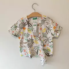 REMERA MC - BENETTON - TALLE 2 AÑOS - BLANCO MOTIVO HOJAS