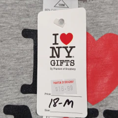REMERA - ILOVENY - TALLE 18 MESES - GRIS CON LEYENDA I LOVE NY - comprar online