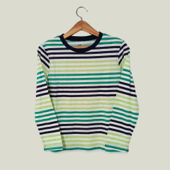 REMERA - H&M - TALLE 4 AÑOS - BLANCO A RAYAS VERDE Y AZUL